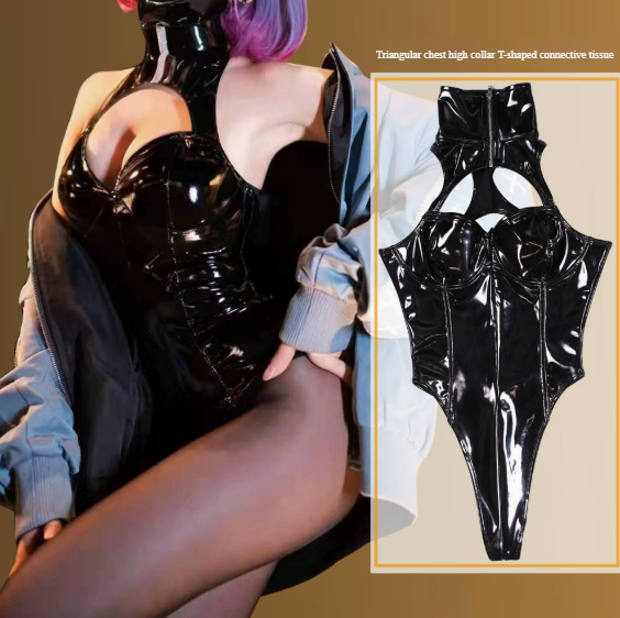 Latex ammonia sexy low cut one-piece shapewear GB60 nightclub COSPLAY anime high cornered cross one-