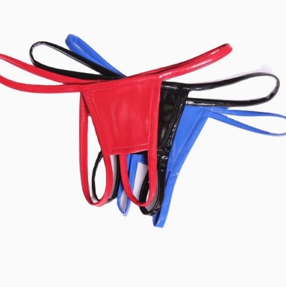 GK52搂空开档性感三角内裤女士亮皮PU仿乳胶镜面前卫小内裤