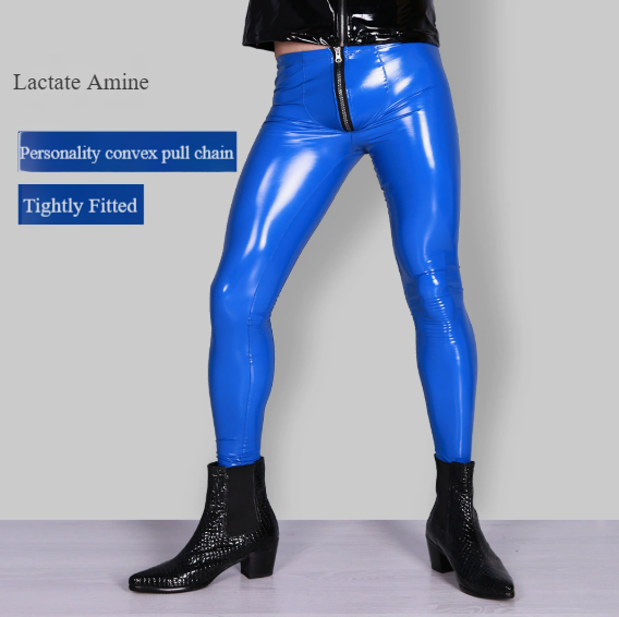 厂家直供NK05男士性感PU皮革镜面紧身牛仔裤亮皮乳胶氨裤休闲长裤